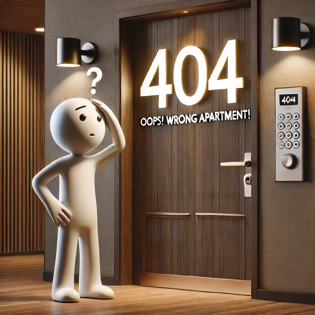 Confused stick figure at a door